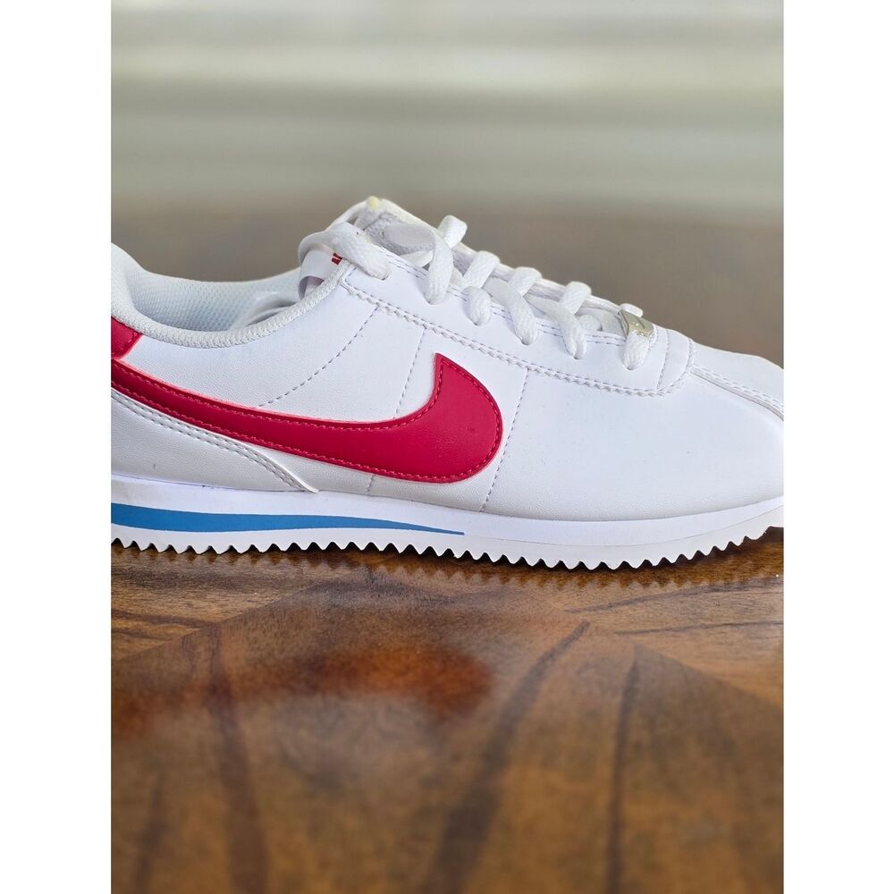 Nike Cortez Leather Forrest Gump Kids Shoes White Red Blue Size 2.5Y Brand New - Picture 10 of 16